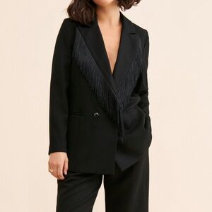Anthropologie/Hutch Black Fringe Blazer size Large